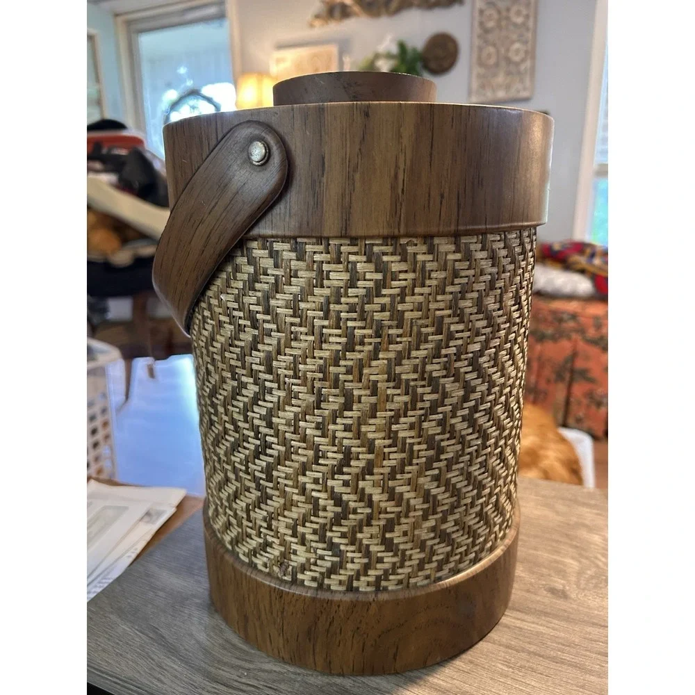 Vintage Brown‎ Wicker Ice Bucket Elmar Manufacturing USA